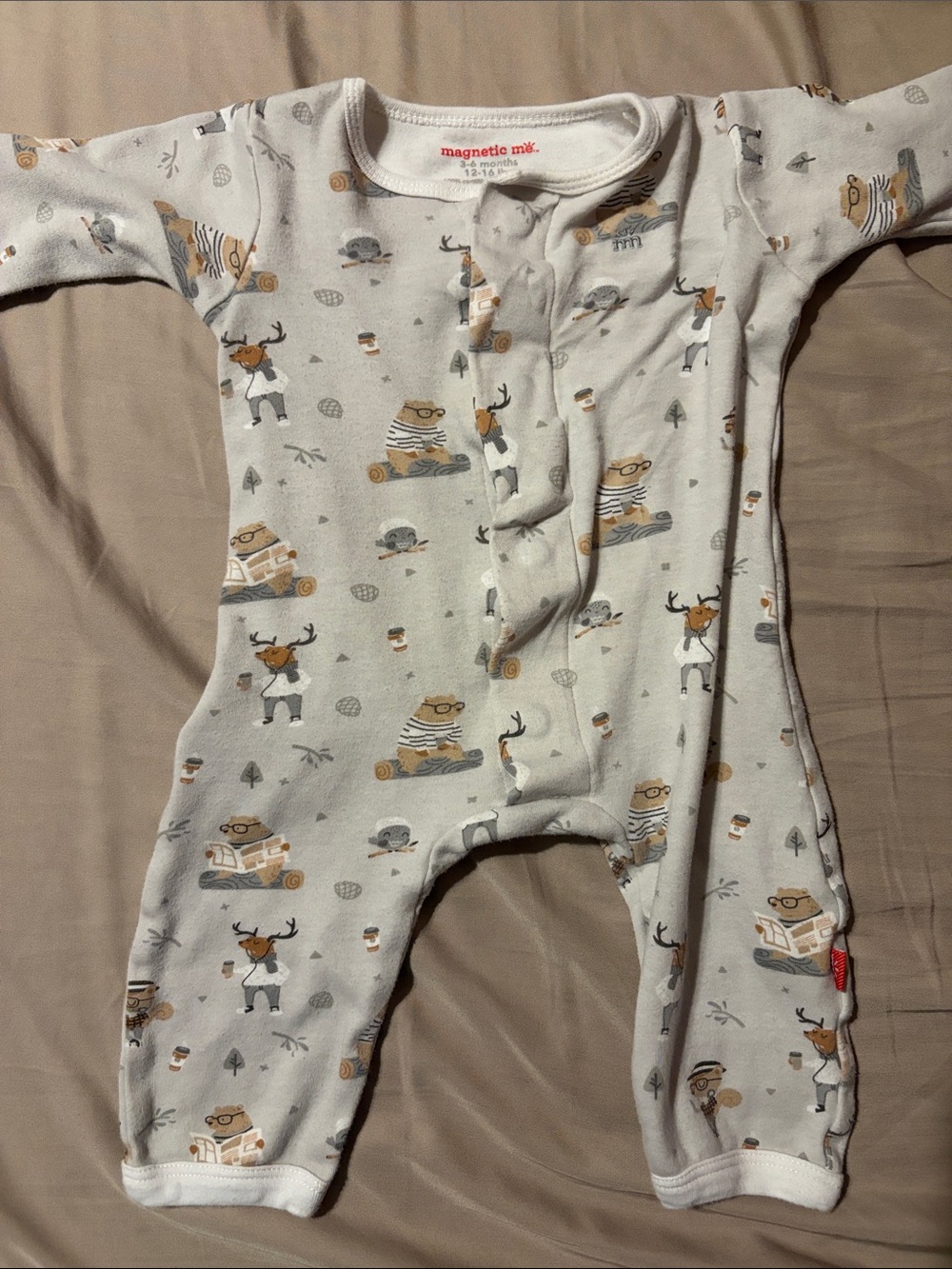 Magnetic Me Cream Woodland Animal Print Footie with Tan & Gray Accents